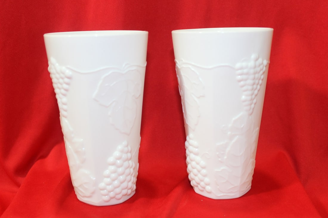 A Pair of Milk Glass Cups: 5 7/8" tall each