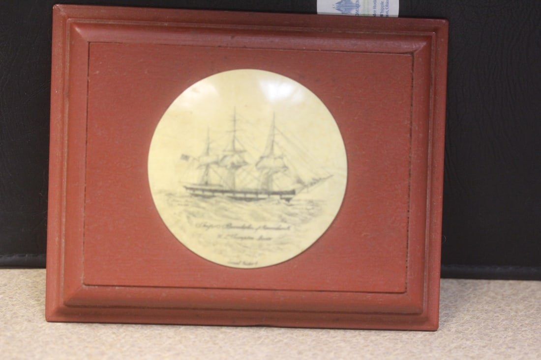 Well Carved Clipper Ship: signed: Frederick Roux - overall= 5 5/8" x 4 3/8"