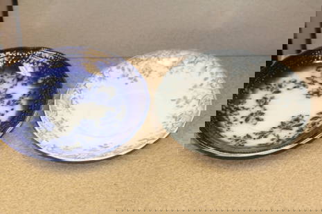 Lot of Two Saucers Plate: one is flow blue - larger= 6" in diameter
