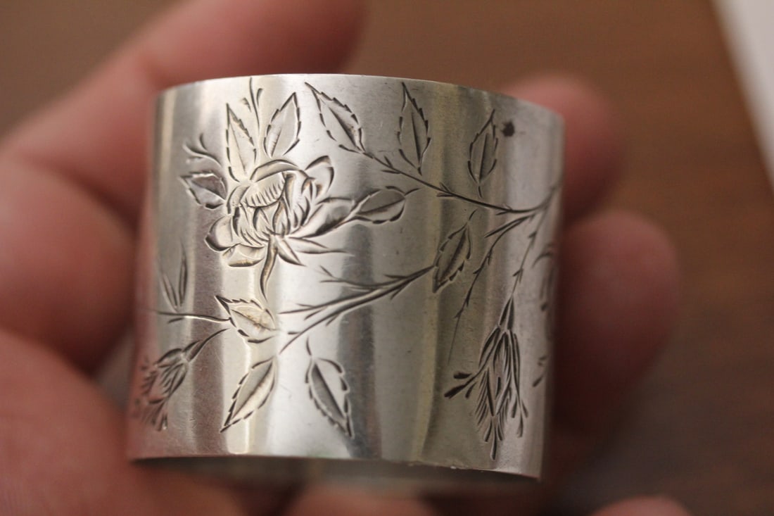 Floral Sterling Napkin Ring: as shown on photos