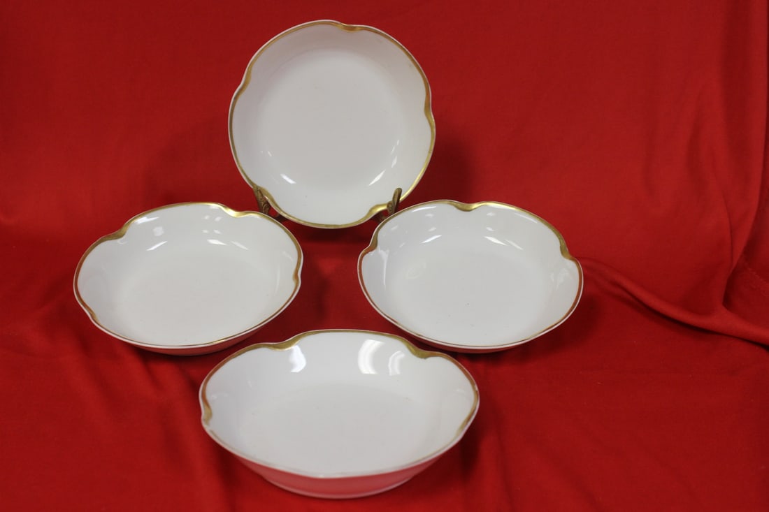 Lot of 4 Limoge Nut Dishes: one with small chip - 5 inches in diameter