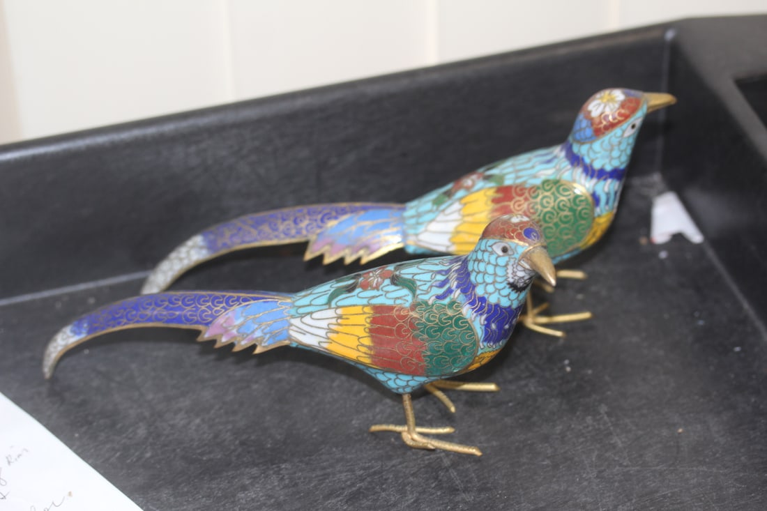 Pair of chinese Cloisonne Birds: 7 1/2" wide