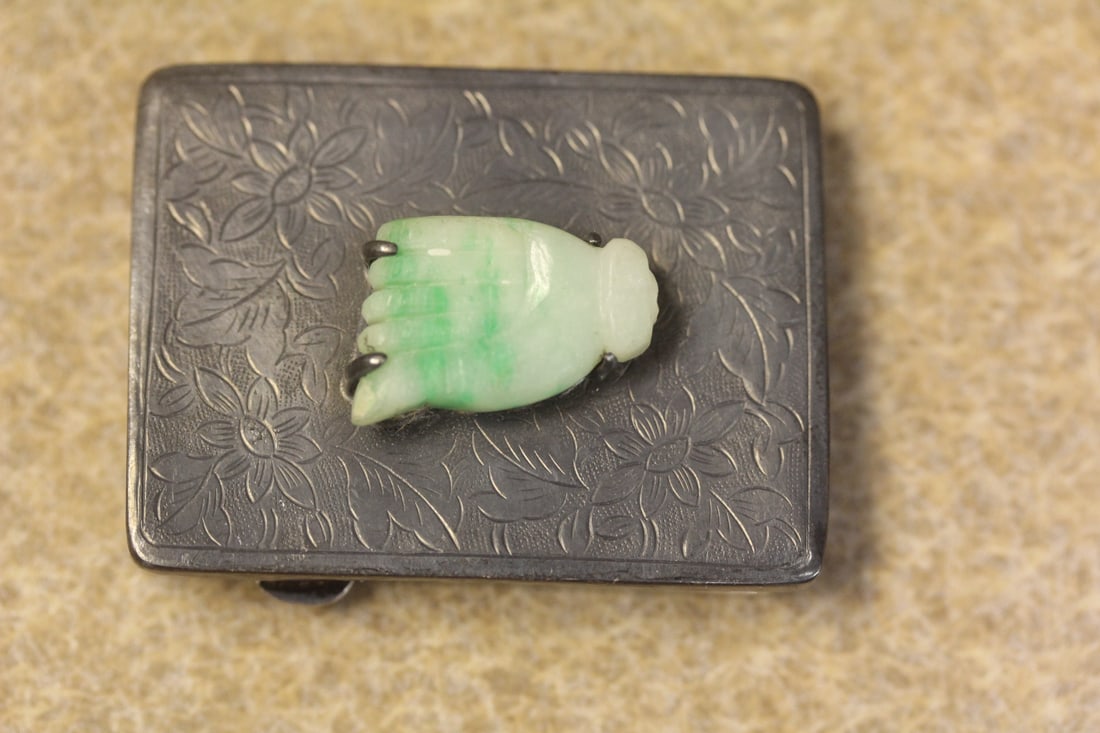Antique Chinese Pill Box: Jadeite and Silver - early 20th century