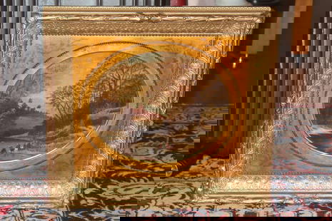 Antique Oil on Canvas Painting: 19th century - framed - unsigned - overall= 18 1/2" x 16 1/2" - gold gilted frame