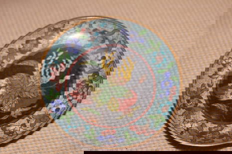 Antique Chinese Cloisonne Dish: 3 3/4" in diameter