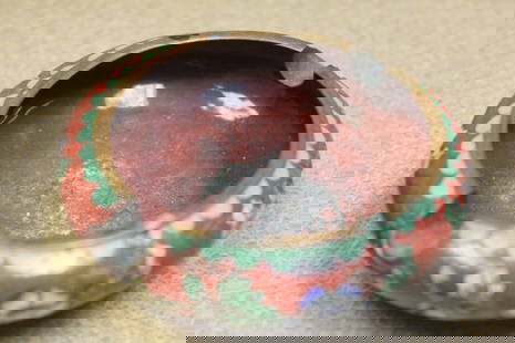 Antique Chinese Cloisonne Ashtray: please note: dents and losses - as found - 4" in diameter