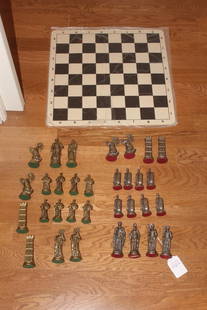 Italian Brass Chess Set: 32 pieces in all - including rubber board - tallest= 5 inches - heavy