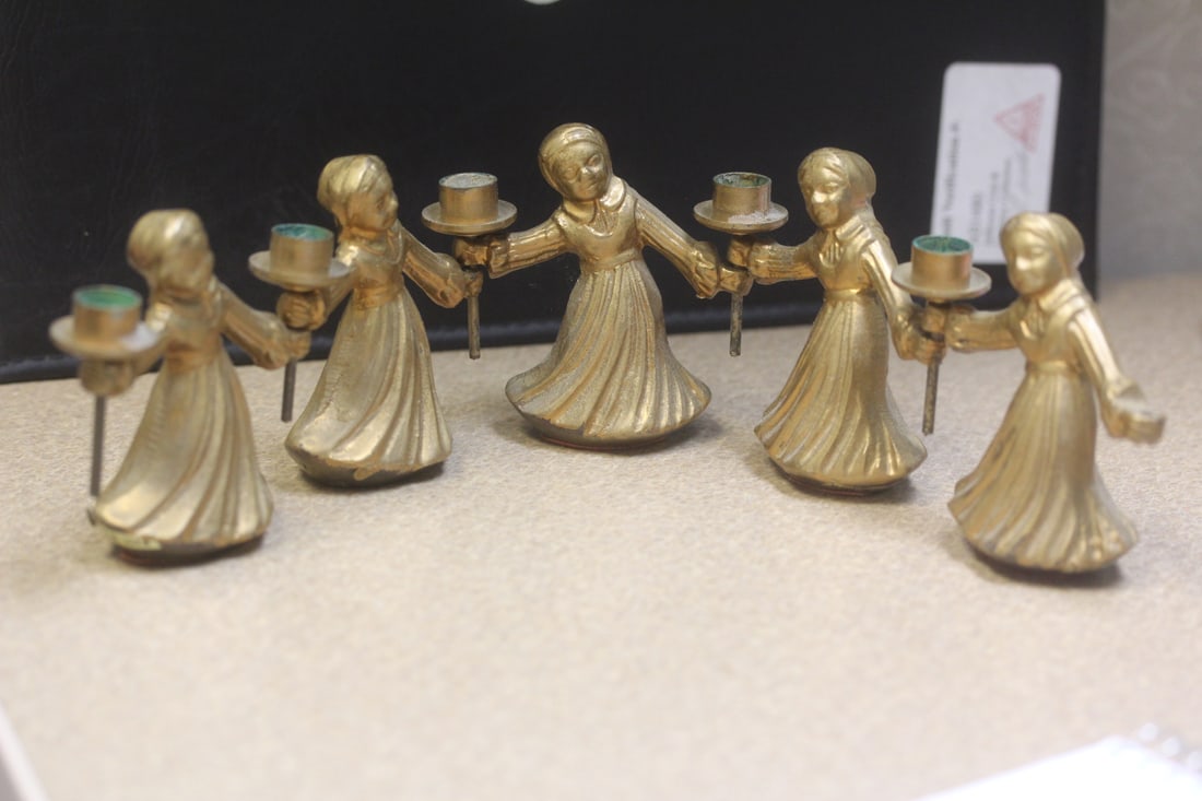 Korean Brass Articulated Candle Holders: straight line measurement= 12 1/2"