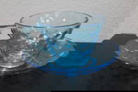 A Teal Colour Glass Cup and Saucer