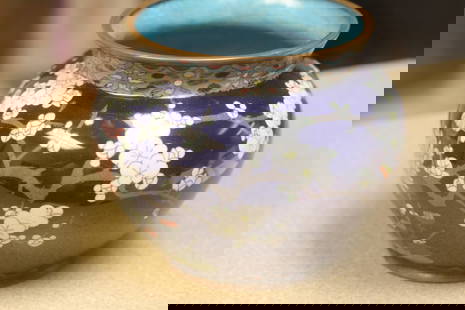 Antique Japanese Cloisonne Bowl: Meiji period - please note: minor dent on the foot as shown - 5 1/8" tall by 5 3/4" wide