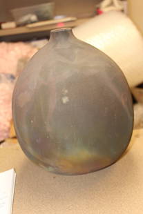 Signed Raku Pottery Jug: signed Kagan, or Russell Kagan - 11 5/8" tall by 8" wide