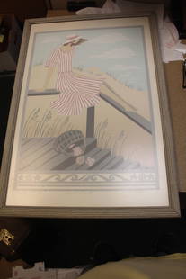 Kathrine Parker Framed Serigraph: limited edition - signed in pencil - please note: stain as shown - overall= 25" x 17 1/4"