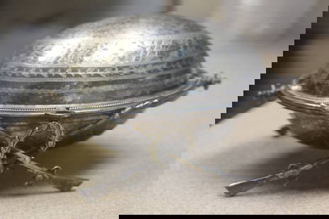 Silverplate Food Warmer: riffle motief - marked - hasa number - could possibly be a museum stock number - 7 inches across