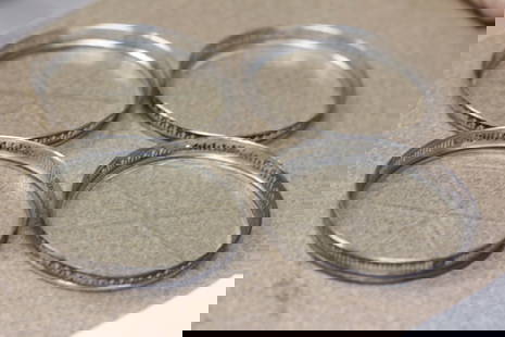 Sterling Rim Etched Glass Coasters: 3 1/8" in diameter - set of 4
