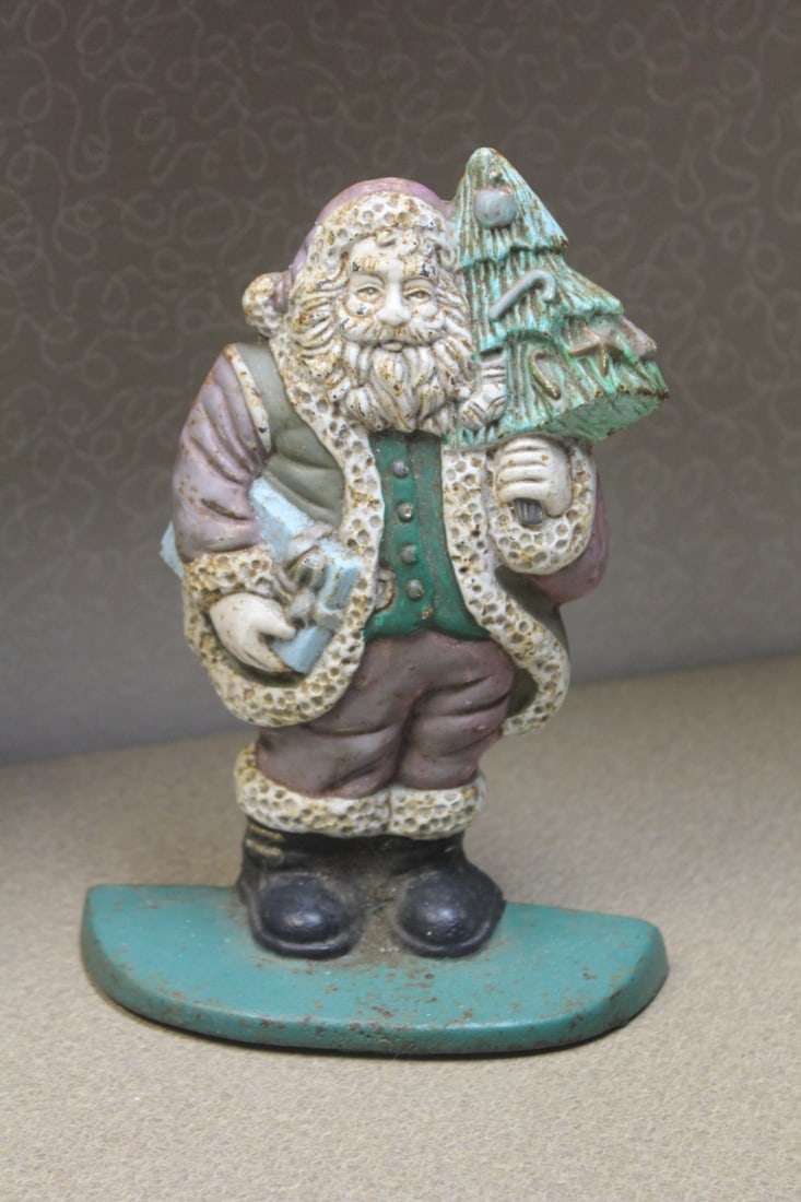 Vintage Cast Iron Santa Claus Door Stopper: 9 1/4" tall