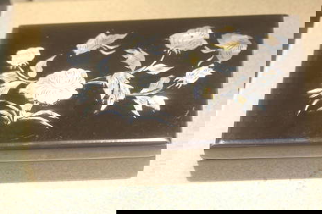 Mother of Pearl Lacquer Jewelry Box: with some contents - 7 3/4" x 4 1/2" x 1 7/8"