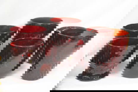 Lot of 6 Ruby Red Glass Cups: tallest= 4"