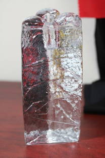 A Modern Style Triangle Glass Candle Holder: 6 1/4" tall