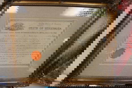 Very Rare Signed Civil War Era Document: a military document by Governor of Minnesota - framed - dated 1863 - overall= 23" x 19 1/2"