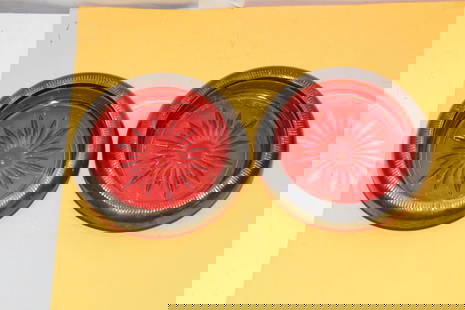 Lot of Two Ruby Red and Sterling Coasters: 3 3/4" in diameter