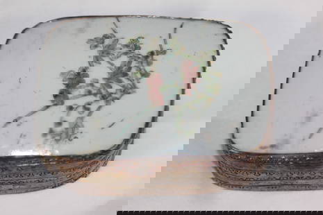 Chinese Porcelain and Metal Box: 4 inches across
