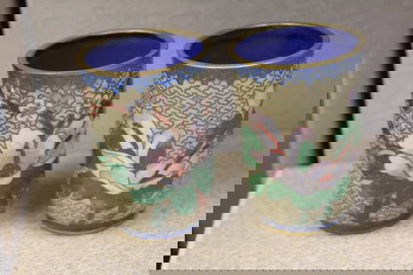 Set of 2 Chinese Cloisonne Cups: 3 inches tall each