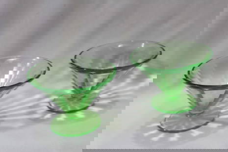 A Pair of Vaseline Glass Cups: 4" in diameter - marked F