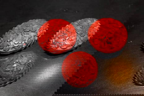 Lot of 3 Cinnabar Chinese Buttons: 19th / 20th century. Antique
