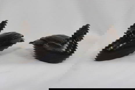 Lot of Two Solid Hardwood Ducks: 4" across