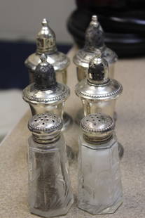 3 Sets of Weighted  Sterling Salt/Pepper Shakers: please note: needs cleaning - tallest= 5 inches