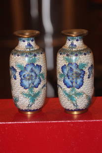 Pair of Vintage Chinese Cloisonne Vases: mid 20th century - 5 inches tall each