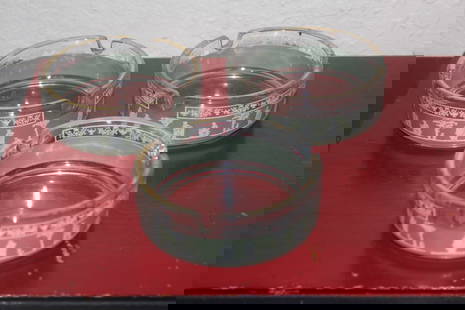 Lot of 3 Greek Design Glass Ashtrays: mid-century, modern - 3 1/2" in diameter each