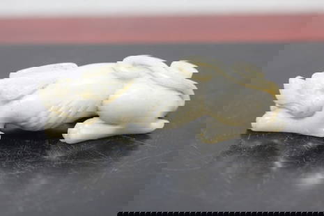 A Carved Chinese Jade Dog: Jade or similar hardstone - real nice carving - 3 5/8" across
