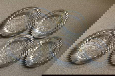 Lot of 5 Sterling Rim Glass Coasters: 3 3/4" in diameter