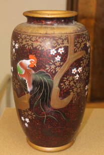 Vintage/Antique Japanese Vase: ceramic - rooster - 12 1/4" tall - please note: minor ware