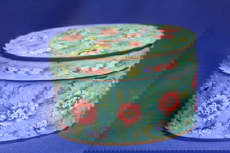 Chinese Enamel Box: please note: minor blemishes as shown - 4 5/8" across