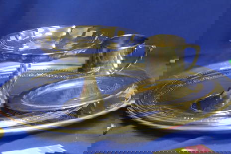 Silverplate Items: to include Kirk Steiff pewter tray - please note: scratches - largest= 13 3/4" in diameter