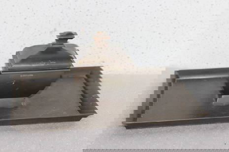 A Bronze Inkwell: with glass insert - heavy - 10" x 8 3/8"