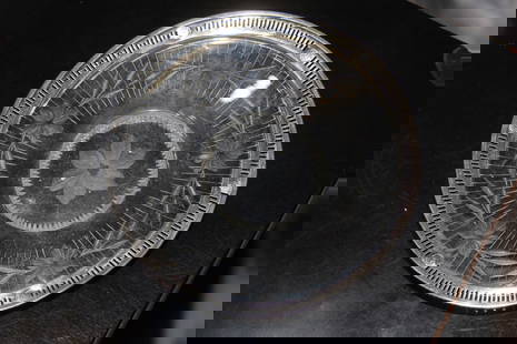 Sterling Rim Cut Glass Plate: 5 inches in diameter