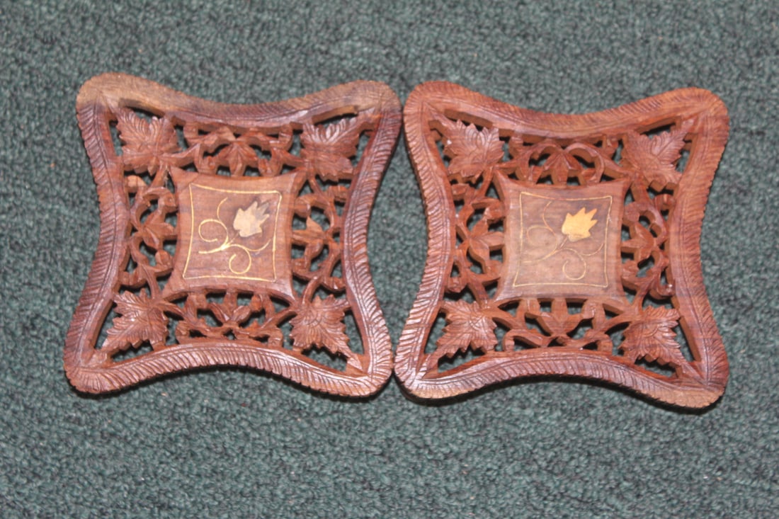 Pair of Inlaid Wood Coasters: or trivets? - 5" across