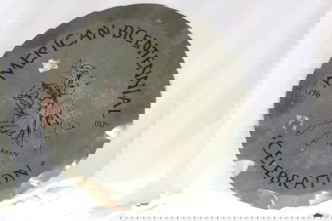 A Paul Revere Tin Tray: American Bicentennial Celebration - please note: rust - 11 7/8" in diameter
