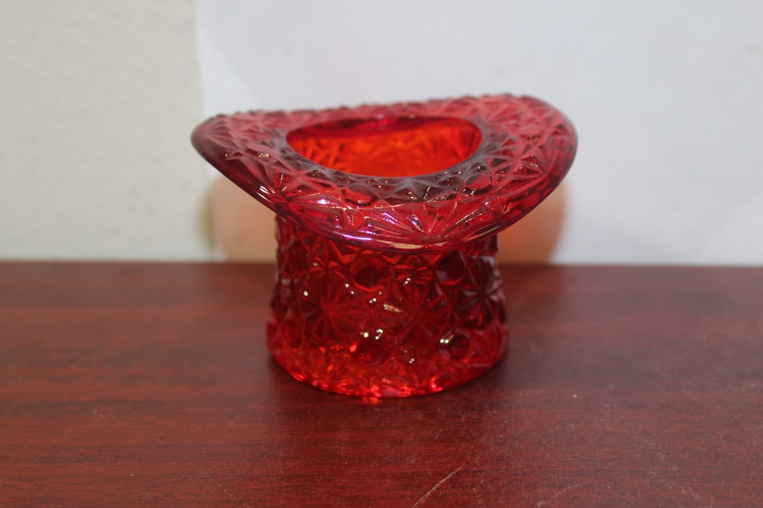 A Ruby Red Pressed Glass Hat: 3 5/8" across