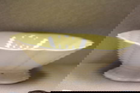 Marked Yellow Bowl: please note: inside foot damaged, hardly noticeable when it's right side up - 11 inches across