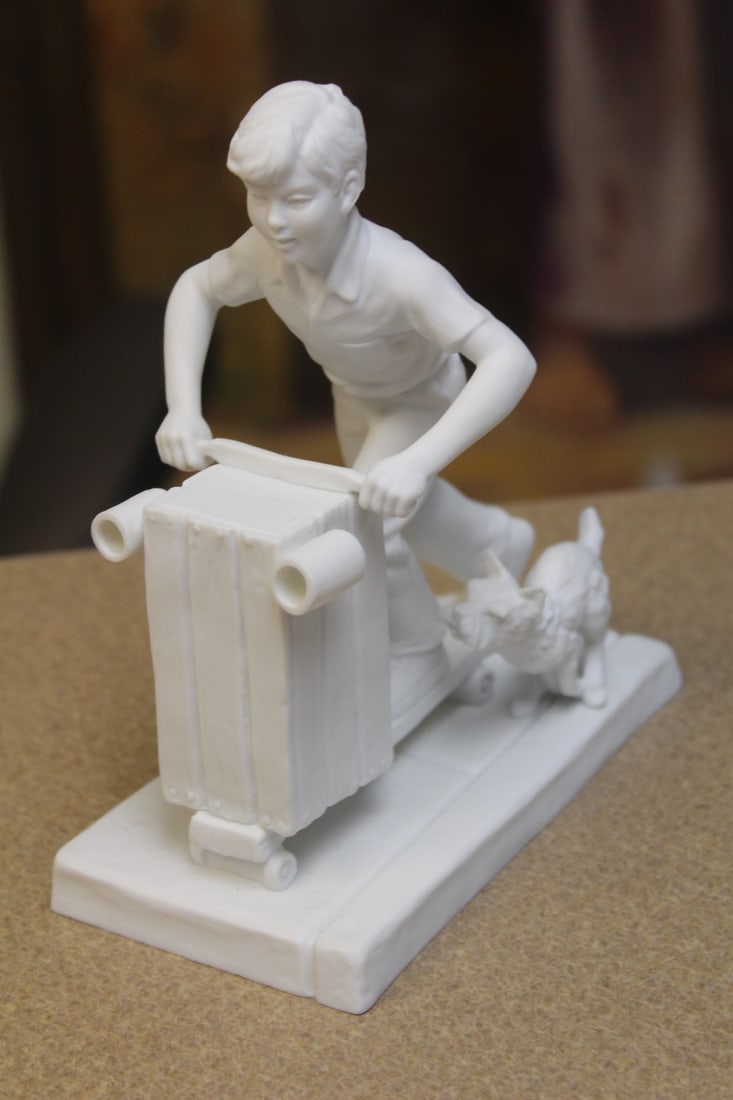 Norman Rockwell Franklin Mint Bisque Figurine: "Coasting Alone" - 7" tall