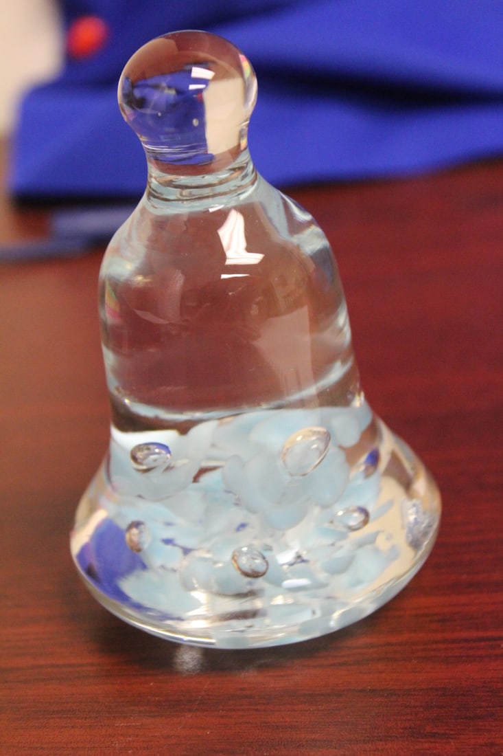 A Joe St Clair Art Glass Paperweight: 4" tall - bell form - control bubble
