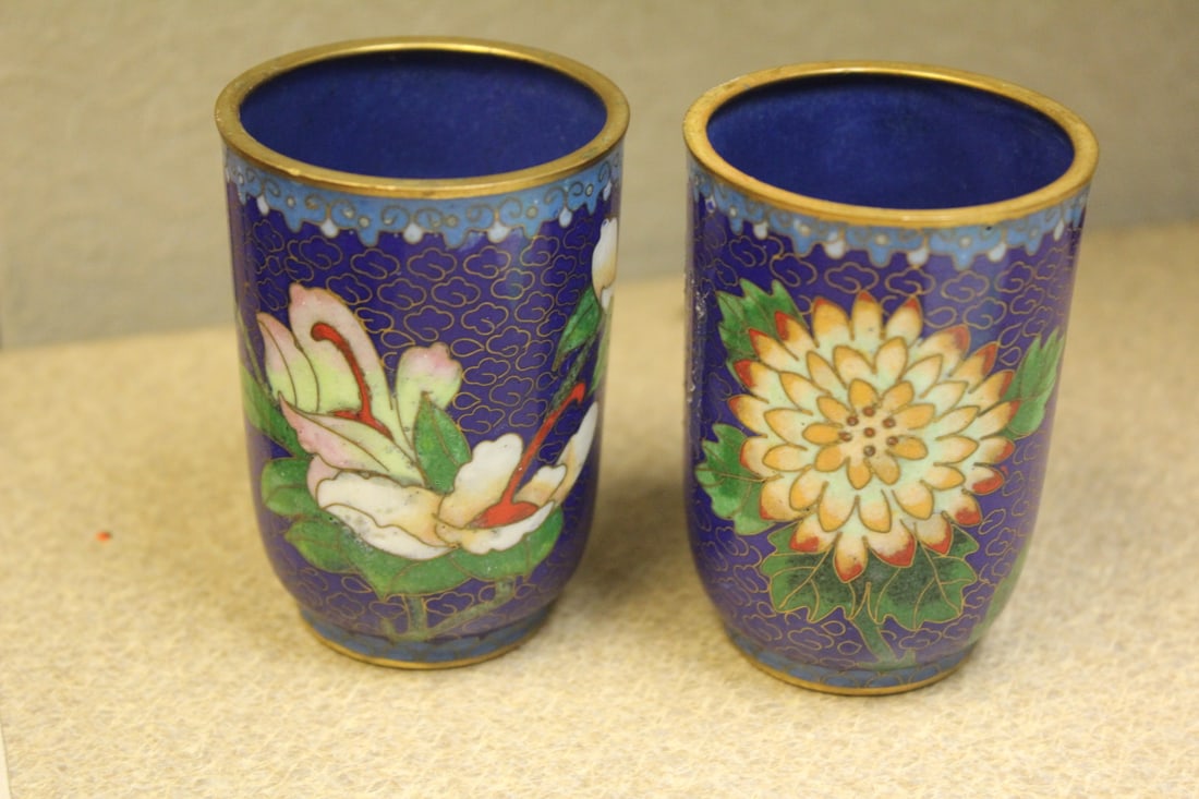 Lot of 2 Chinese Cloisonne Cups: 3 inches tall each