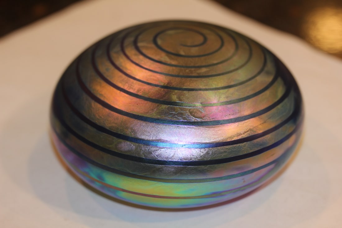 Iridescent Art Glass Paperweight: 4 1/2" in diameter