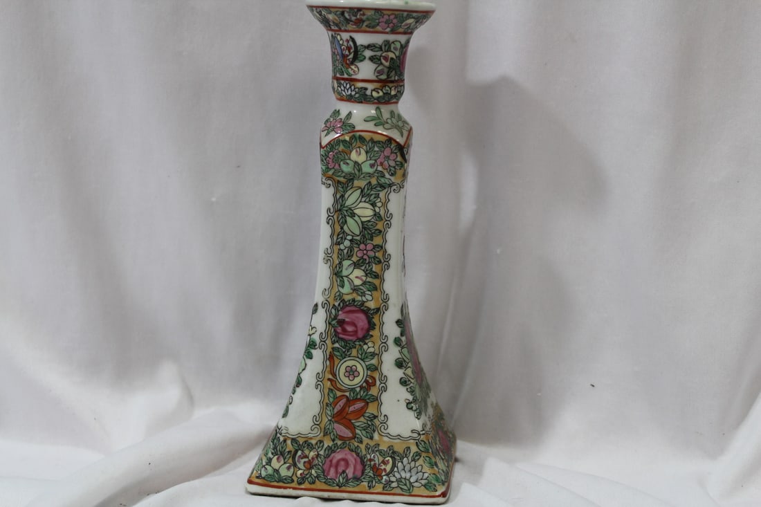 A Rose Medallion single Candlestick: 8 1/2" tall
