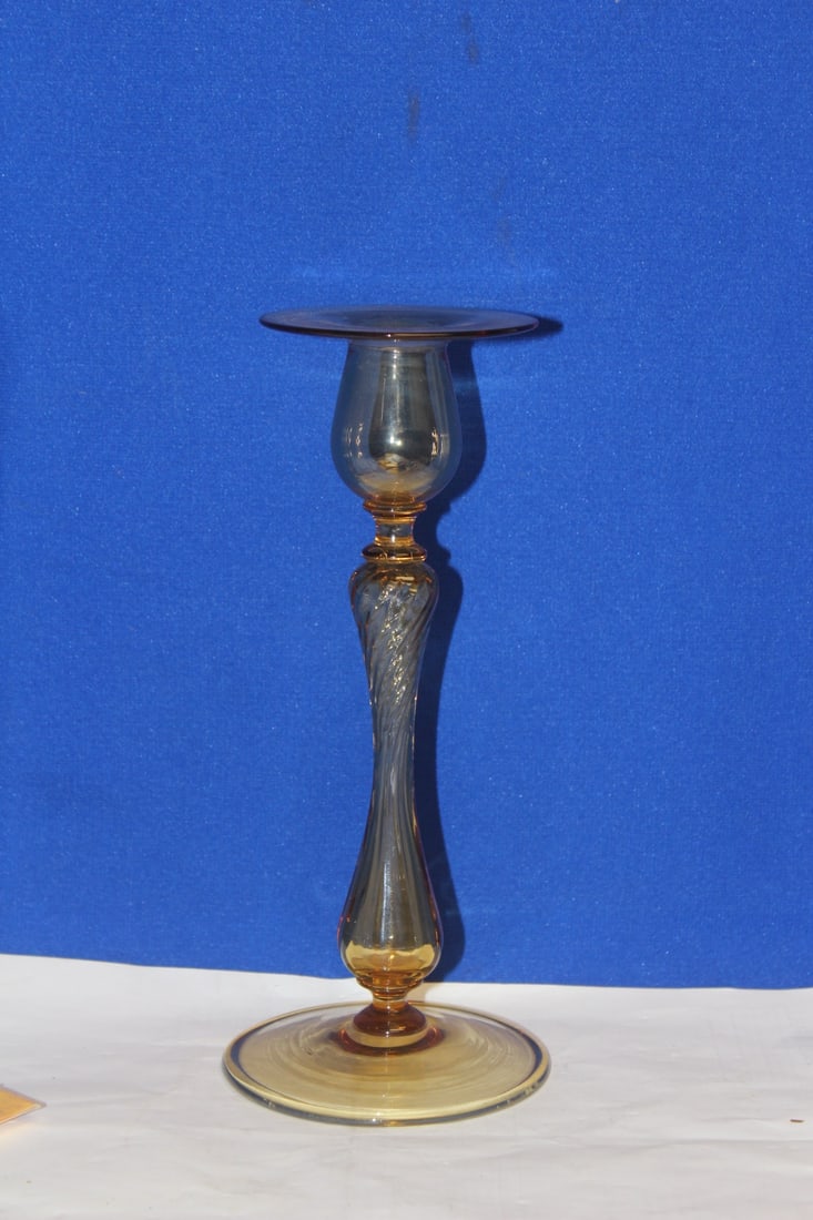 Unmarked Steuben Single Candle Holder: 8 1/2" tall