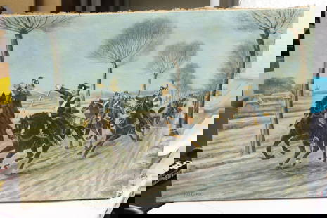A Signed Oil on Canvas Painting: unframed - I do not know who the artist is - painting can use a little TLC - 34 3/8" x 22 5/8"